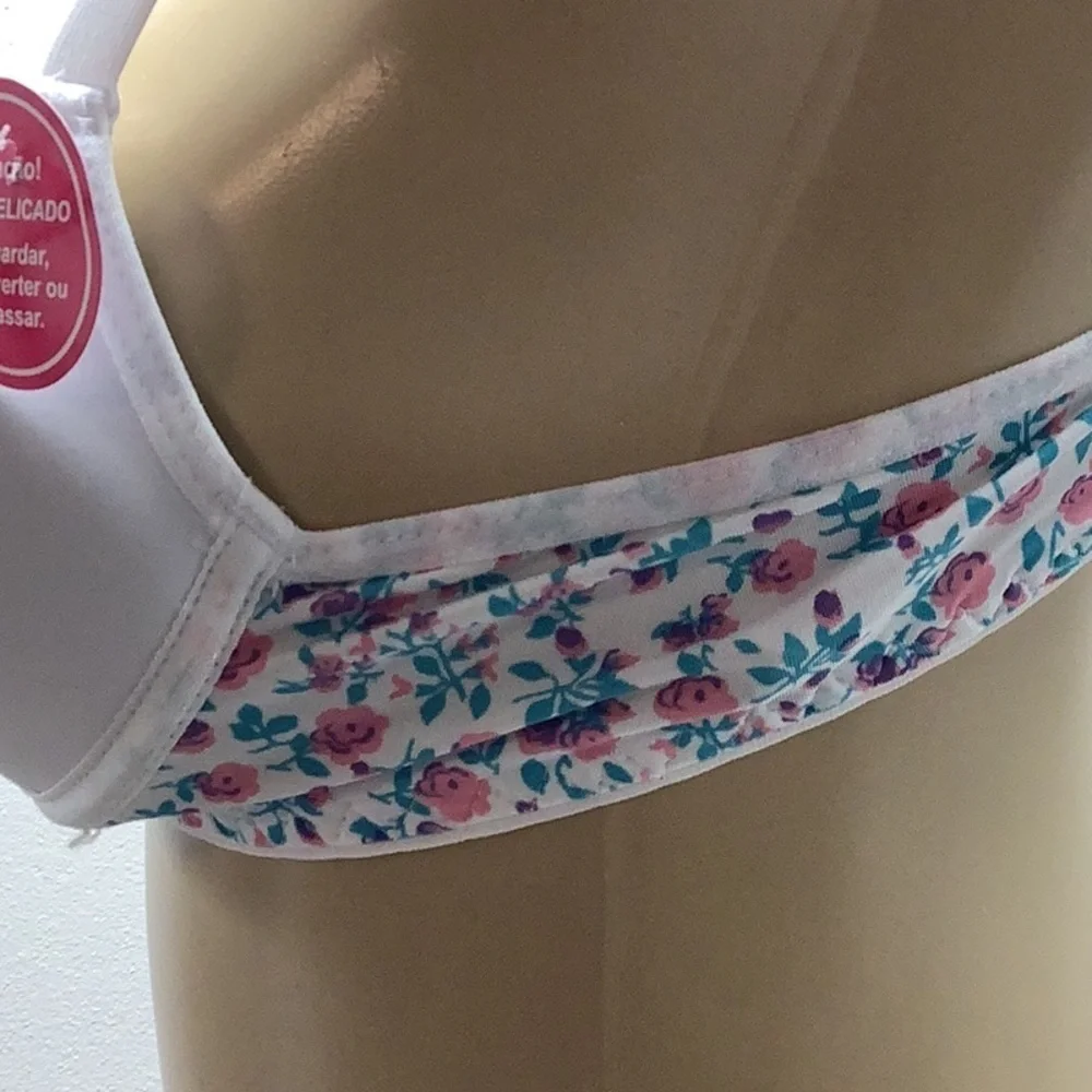 Massam Size Medium White Floral Print Padded Underwire Bra. Made in Brazil. New.